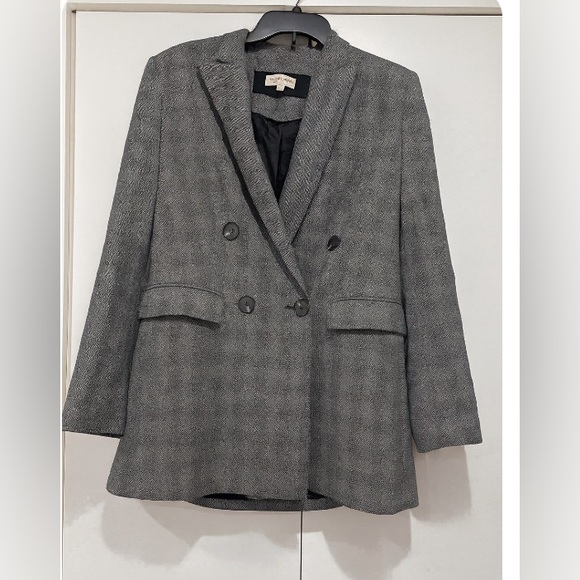 Veronika Maine blazer jacket womens Sz 10 Double Breasted Gray Black Glen Plaid - Picture 3 of 15